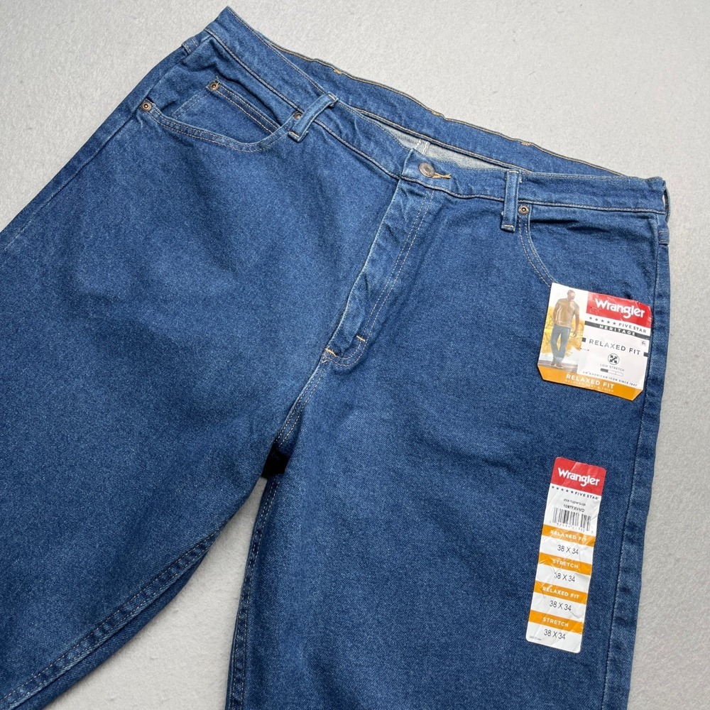 Wrangler Five Star Heritage Relaxed Fit Jeans Blue 38x34 Low Stretch NWT